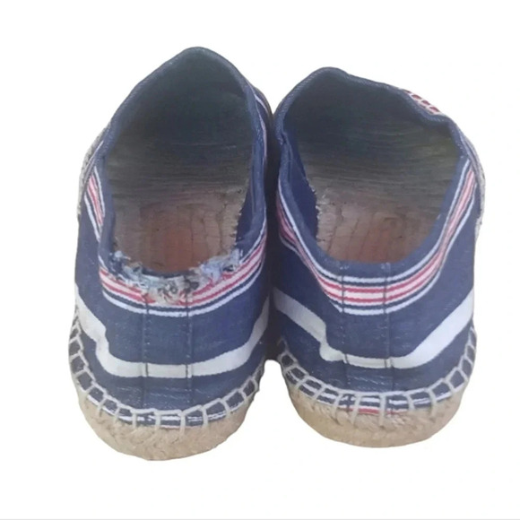 Tory Burch Nautical Blue Stripe Leather Cap Toe Jute Espadrilles Size 9 - Picture 6 of 8